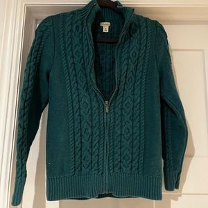 LL Bean Cable Knit Zip-Up Cardigan M